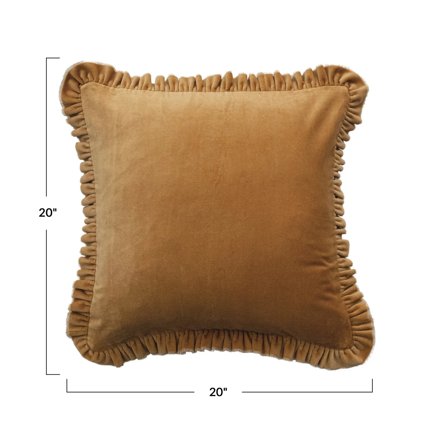 20in. Sq Velvet Pillow w/ Ruffled Trim Mustard