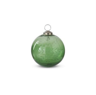 4" Green Transparent Glass Ornament w/Etch