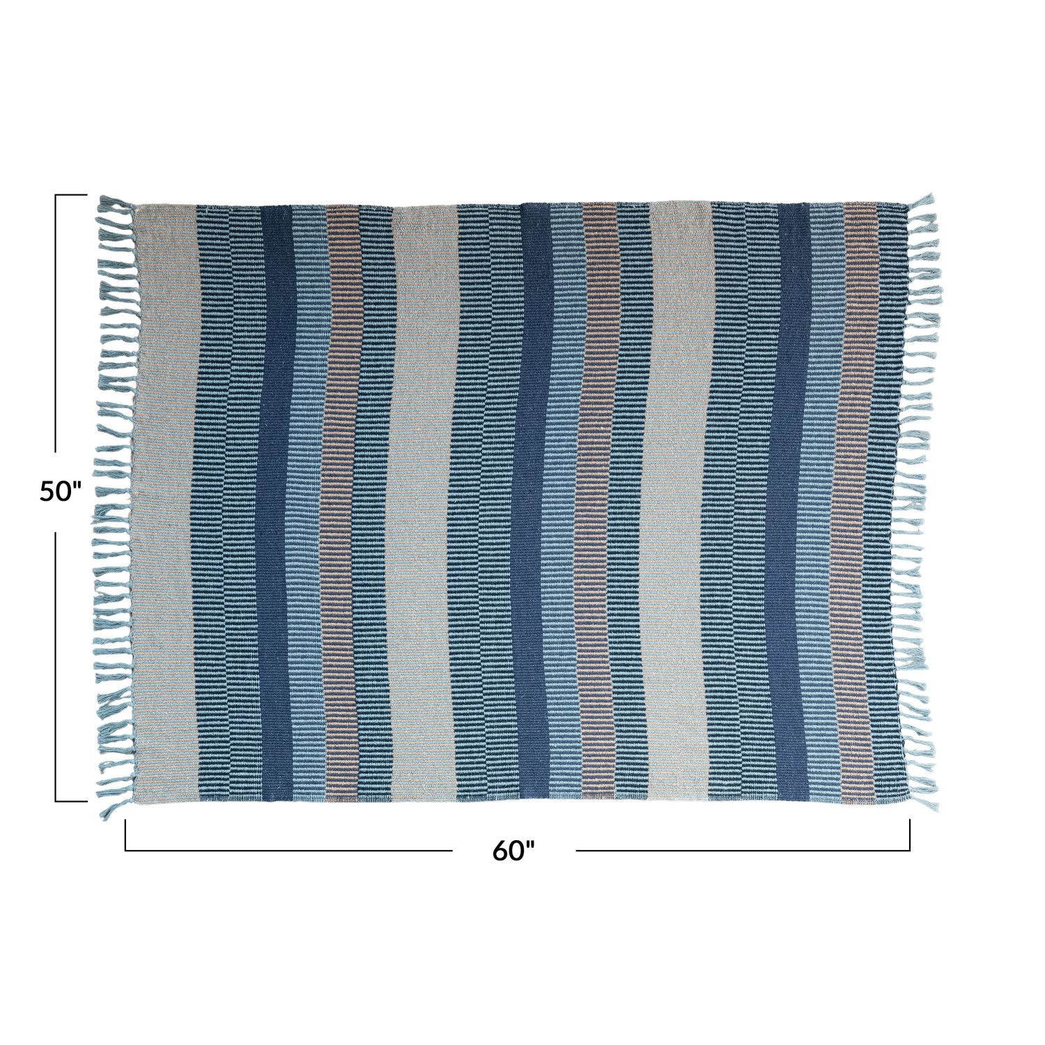 BLUE/TAN Woven Cotton Blend Throw w/ Stripes &amp; Fringe