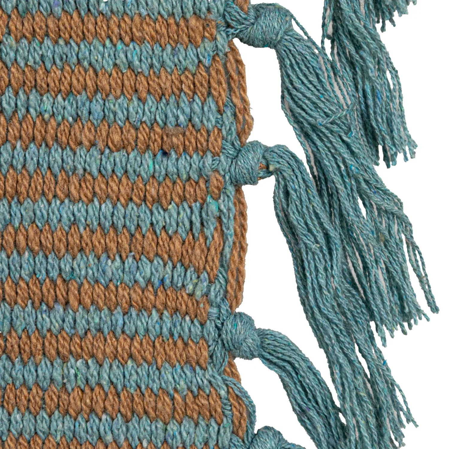 BLUE/TAN Woven Cotton Blend Throw w/ Stripes &amp; Fringe