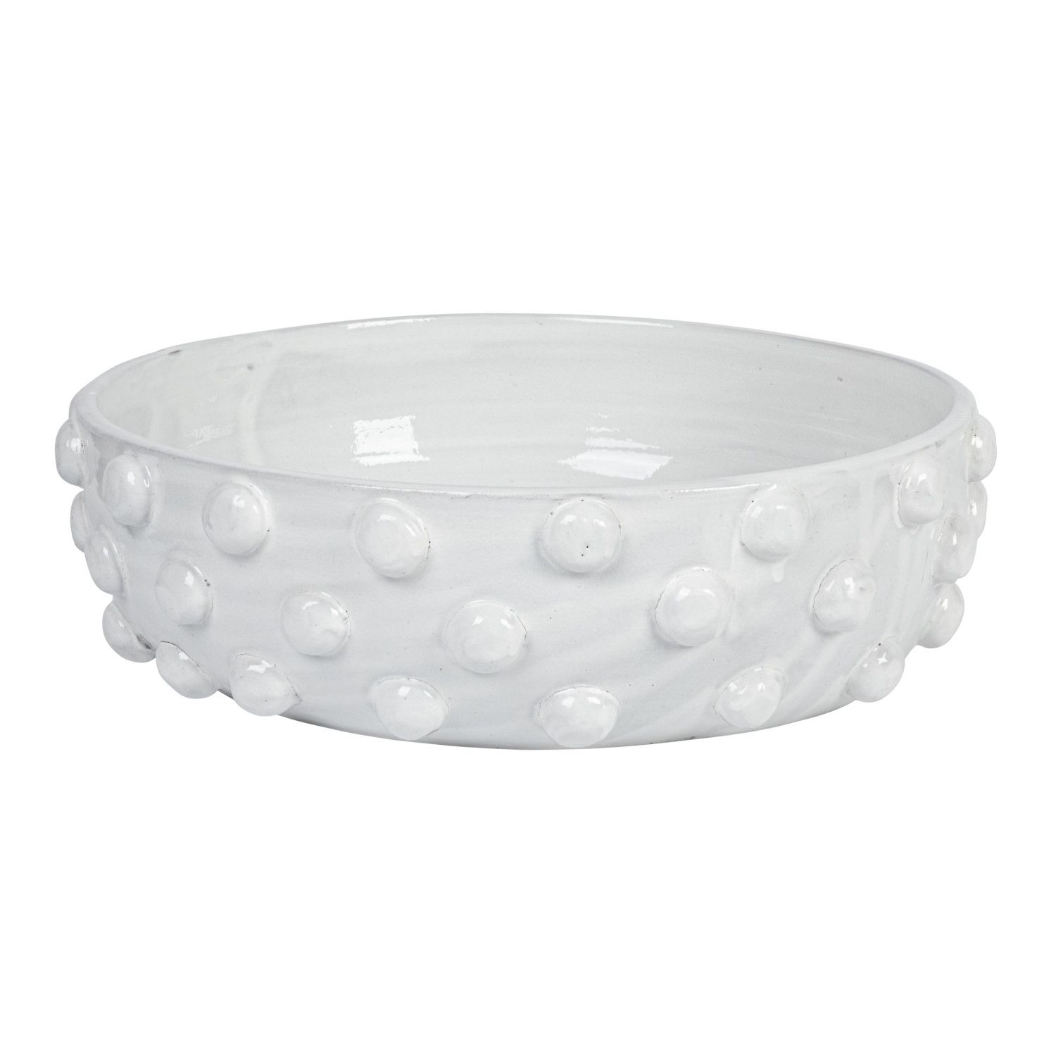 17"R Terra-cotta Bowl w/ Raised Dots, White