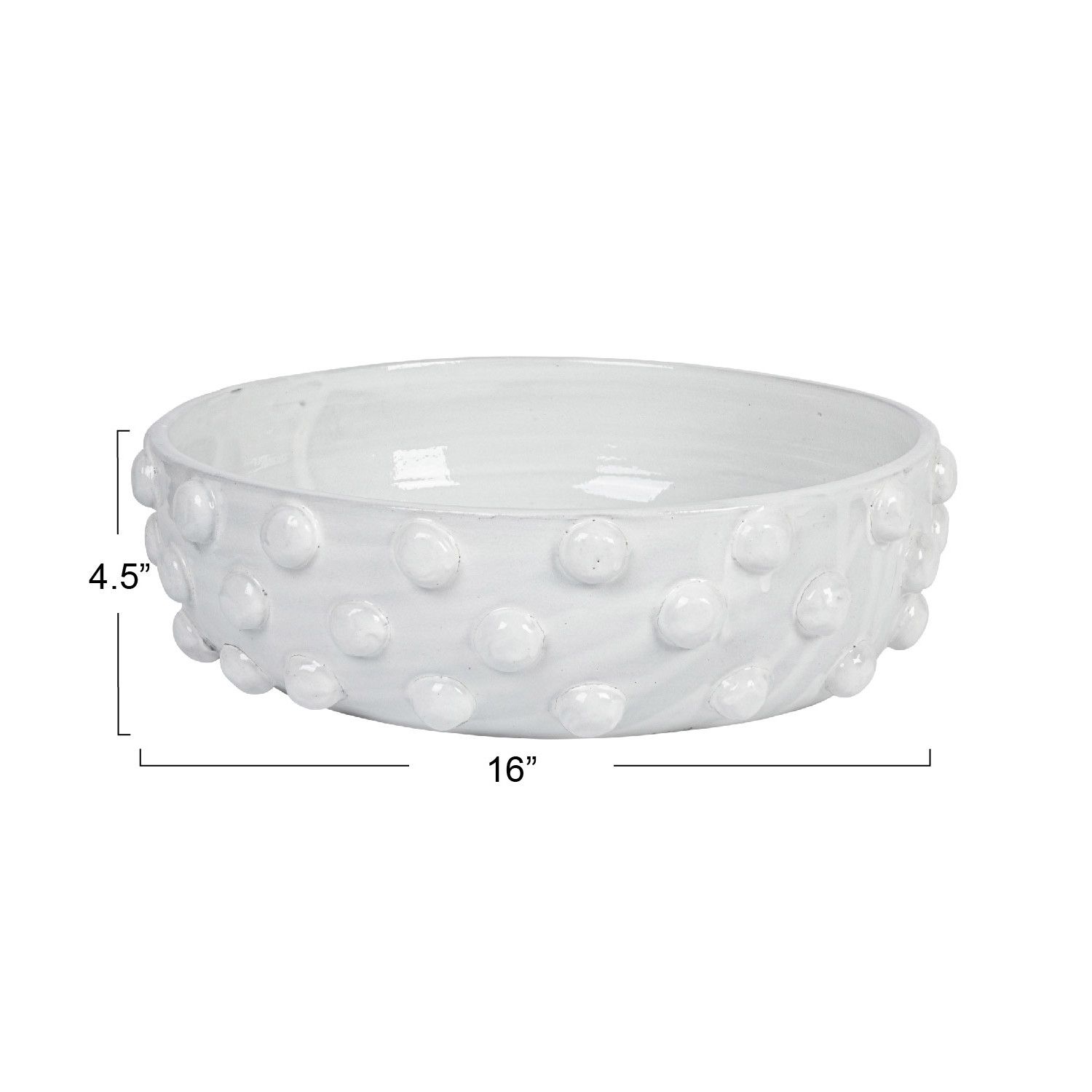 17"R Terra-cotta Bowl w/ Raised Dots, White
