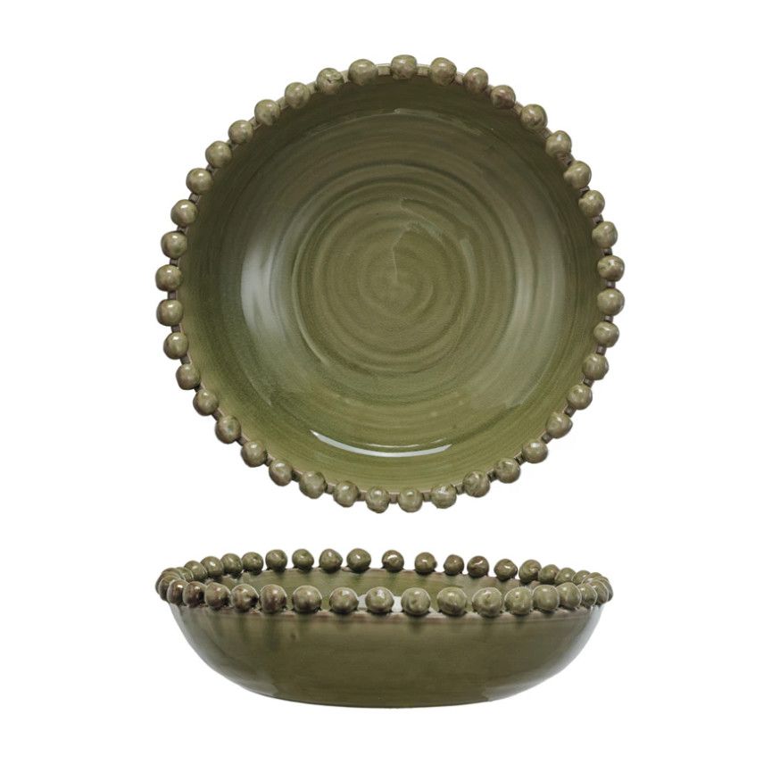 16"R  Decorative Terra-cotta Bowl w/ Hobnail Edge