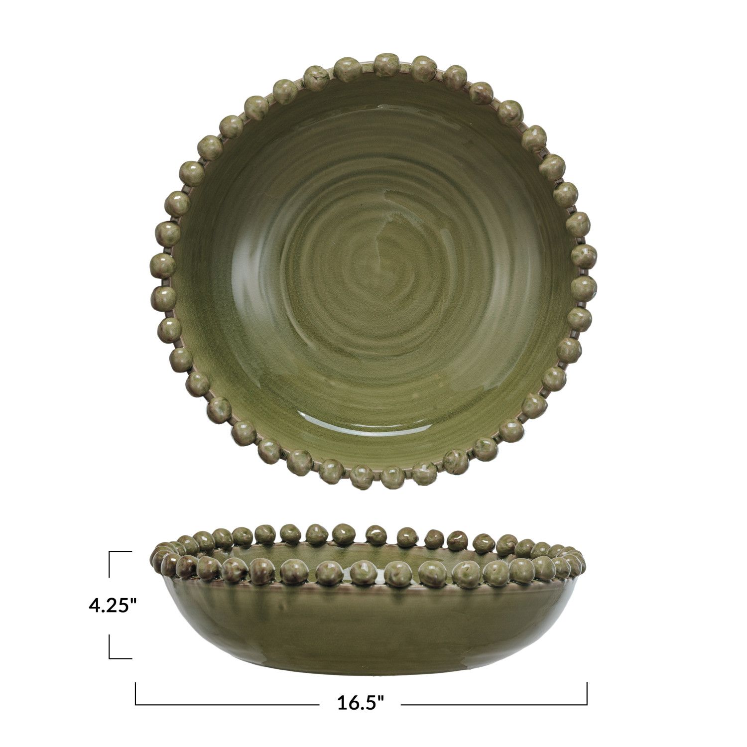 16"R  Decorative Terra-cotta Bowl w/ Hobnail Edge