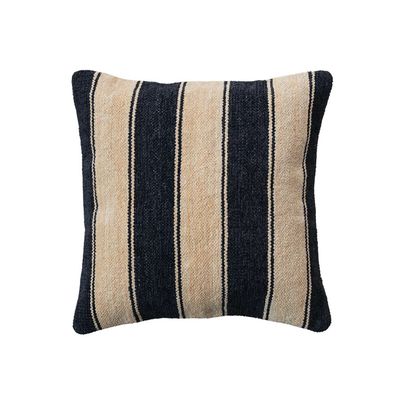 20in. Sq Black/Cream Chenille Pillow w/ Stripes