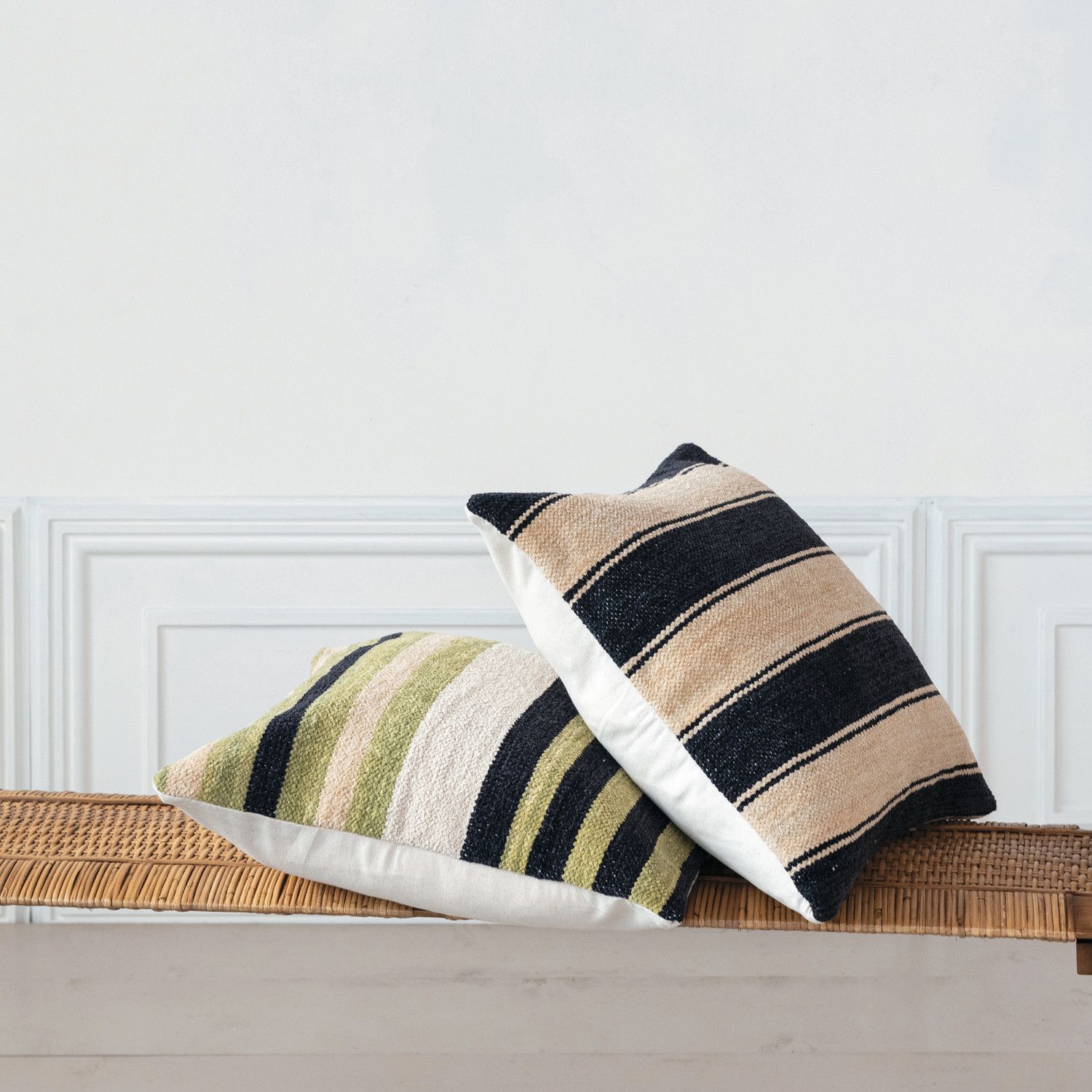 20in. Sq Black/Cream Chenille Pillow w/ Stripes