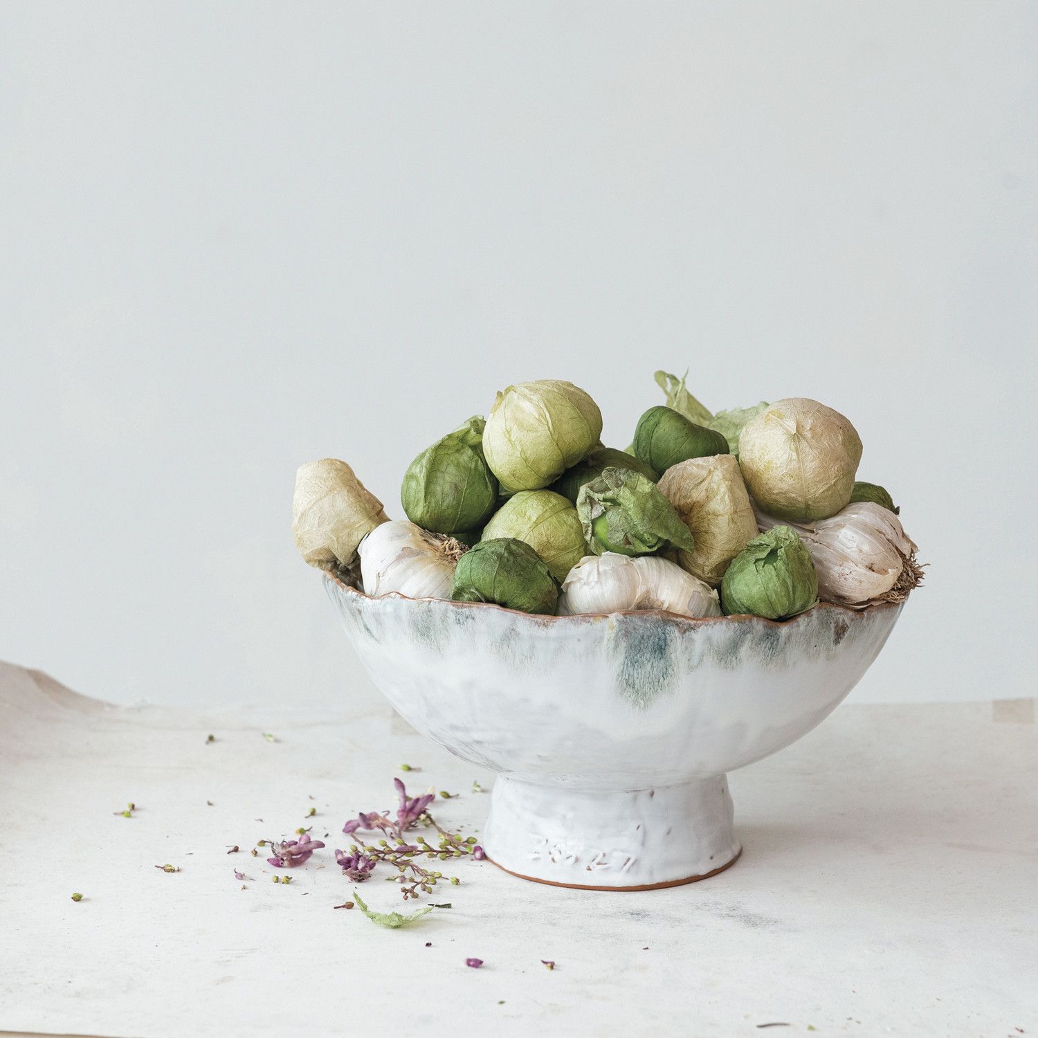 9" R x 5"H Stoneware Footed Bowl, Reactive Glaze