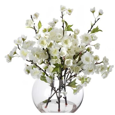 WHITE CHERRY BLOSSOM IN GLASS 14" WHITE CHERRY BLOSSOM IN GLASS 14"