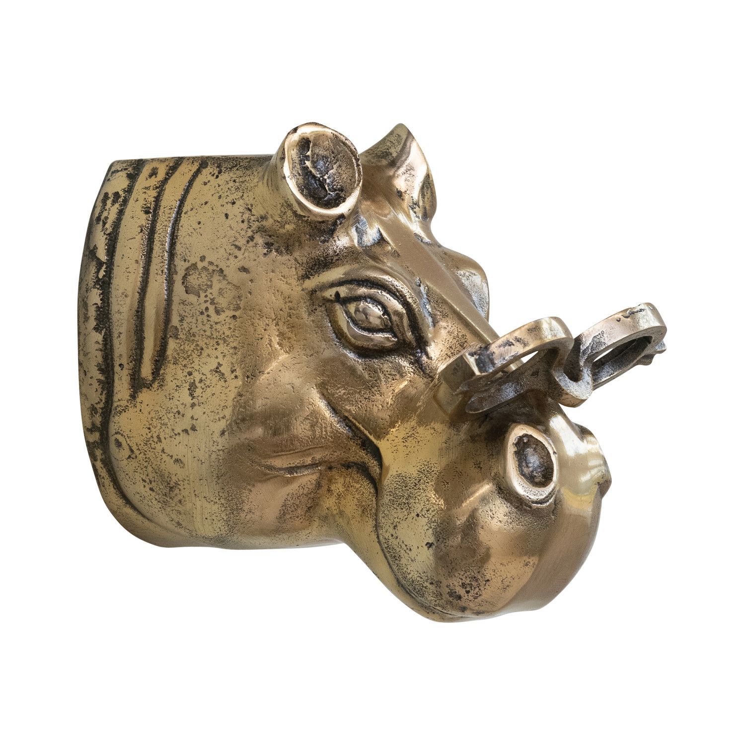 Cast Aluminum Hippo Head with Eyeglasses Wall Decor