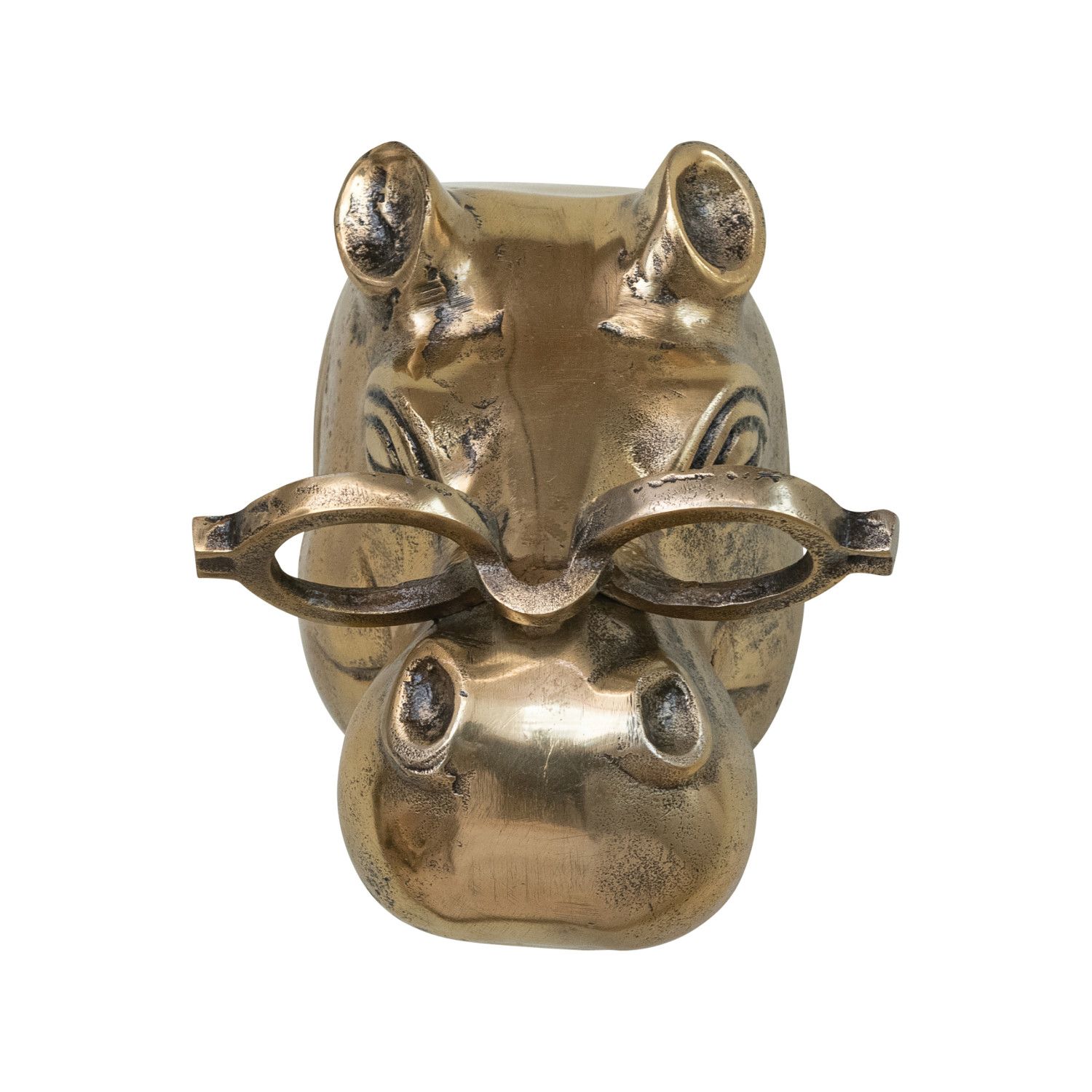 Cast Aluminum Hippo Head with Eyeglasses Wall Decor