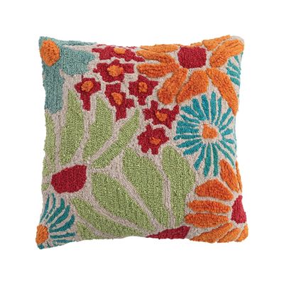 20in. Sq Fabric Tufted Indoor/Outdoor Pillow with Flowers