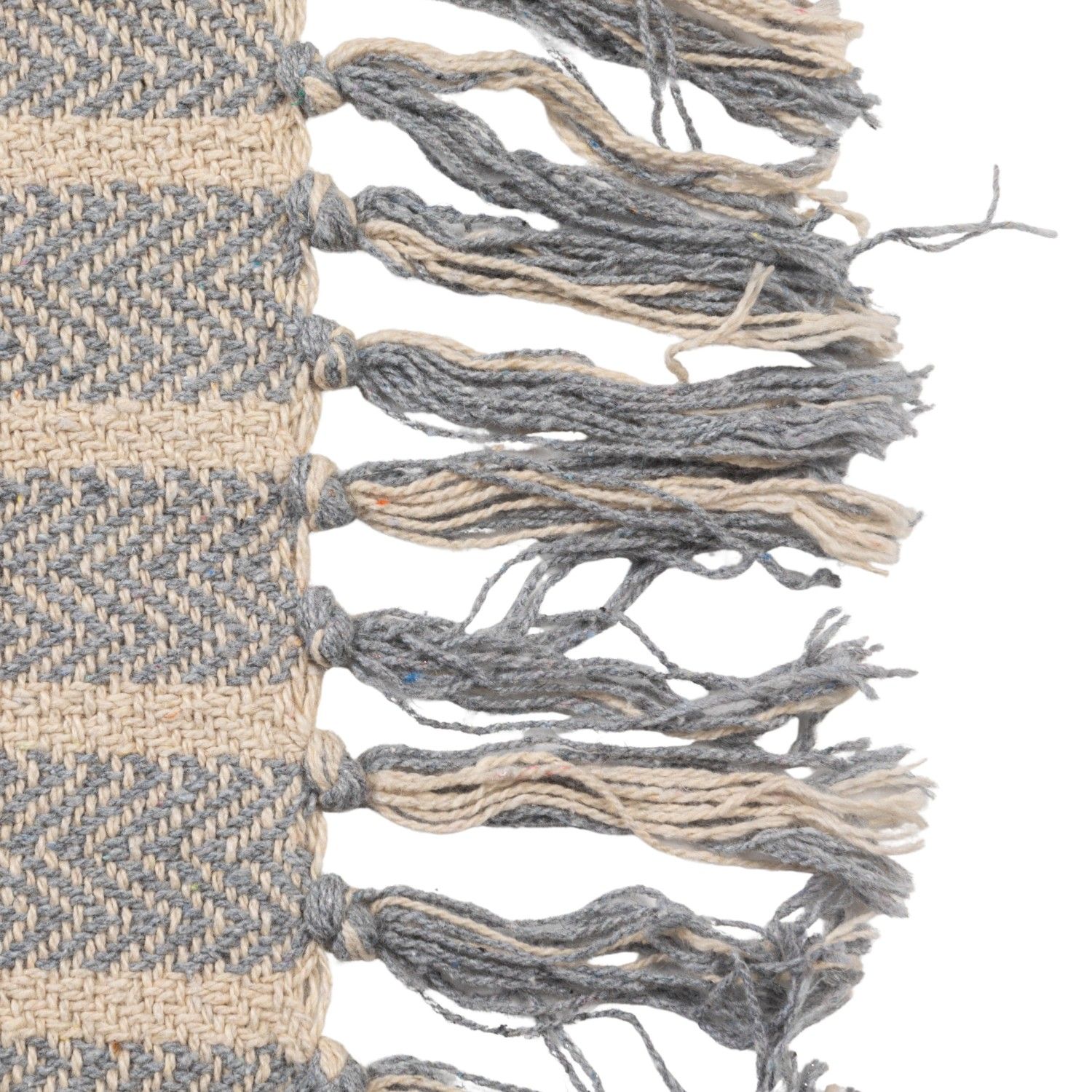 Blue/Ivory Cotton Throw with Stripes &amp; Fringe