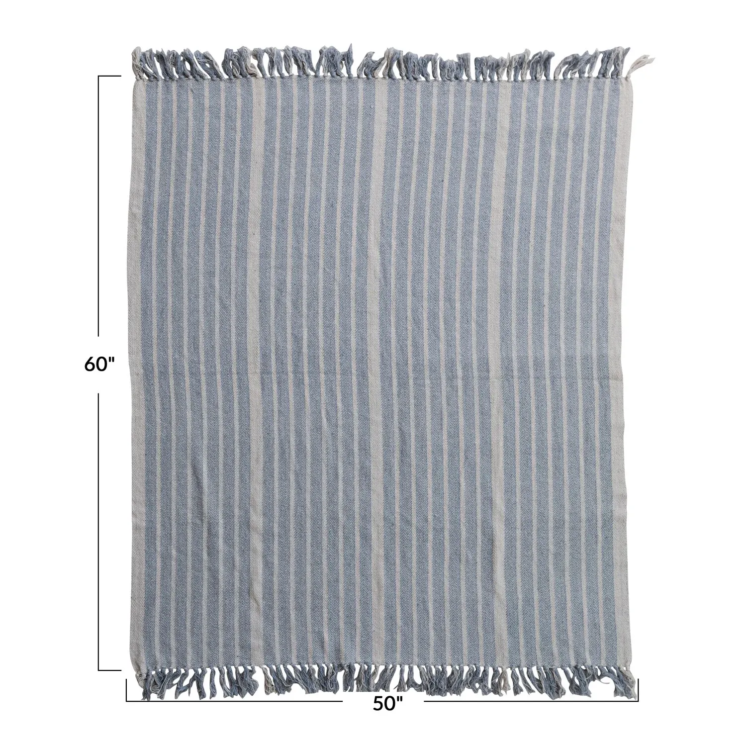 Blue/Ivory Cotton Throw with Stripes &amp; Fringe