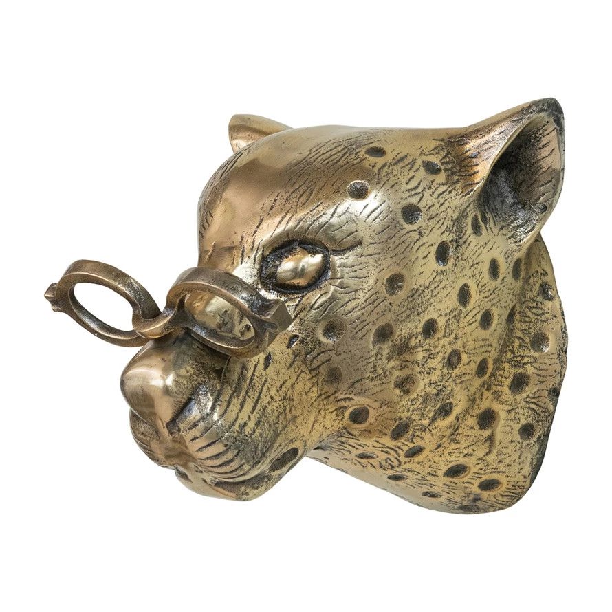 Cast Aluminum Leopard Head with Eyeglasses Wall Decor