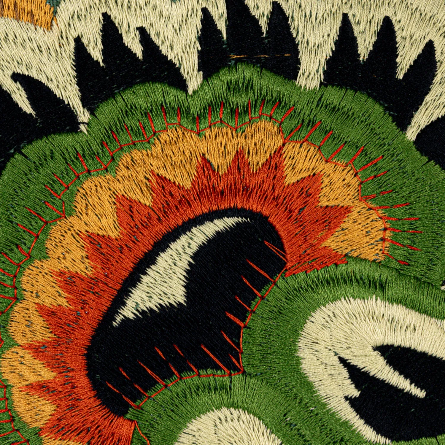 18in. Sq Green/Yellow/Orange Embroidered Pillow