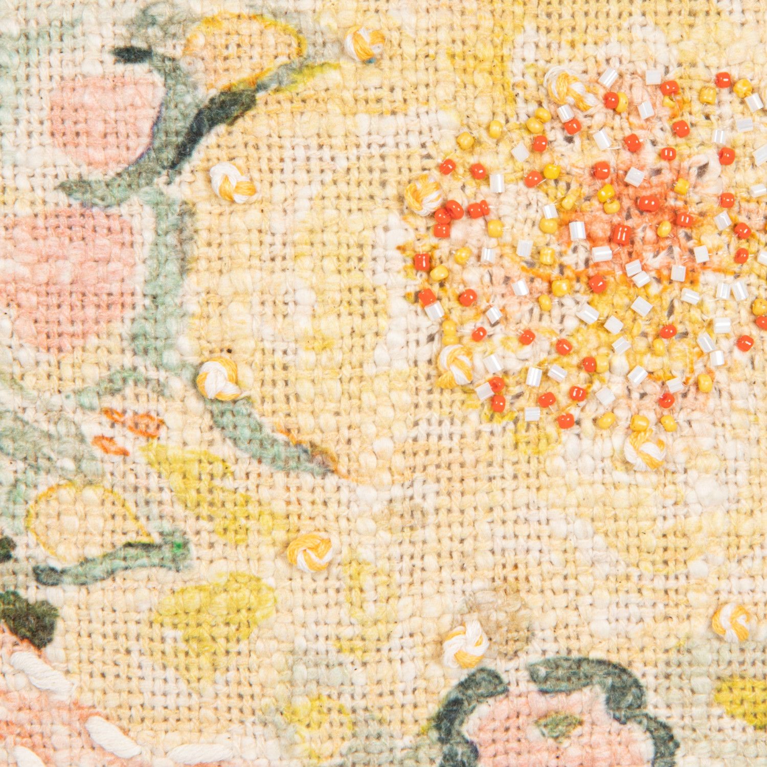 12" Cotton Pillow with Flowers Embroidery &amp; Eyelash Fringe