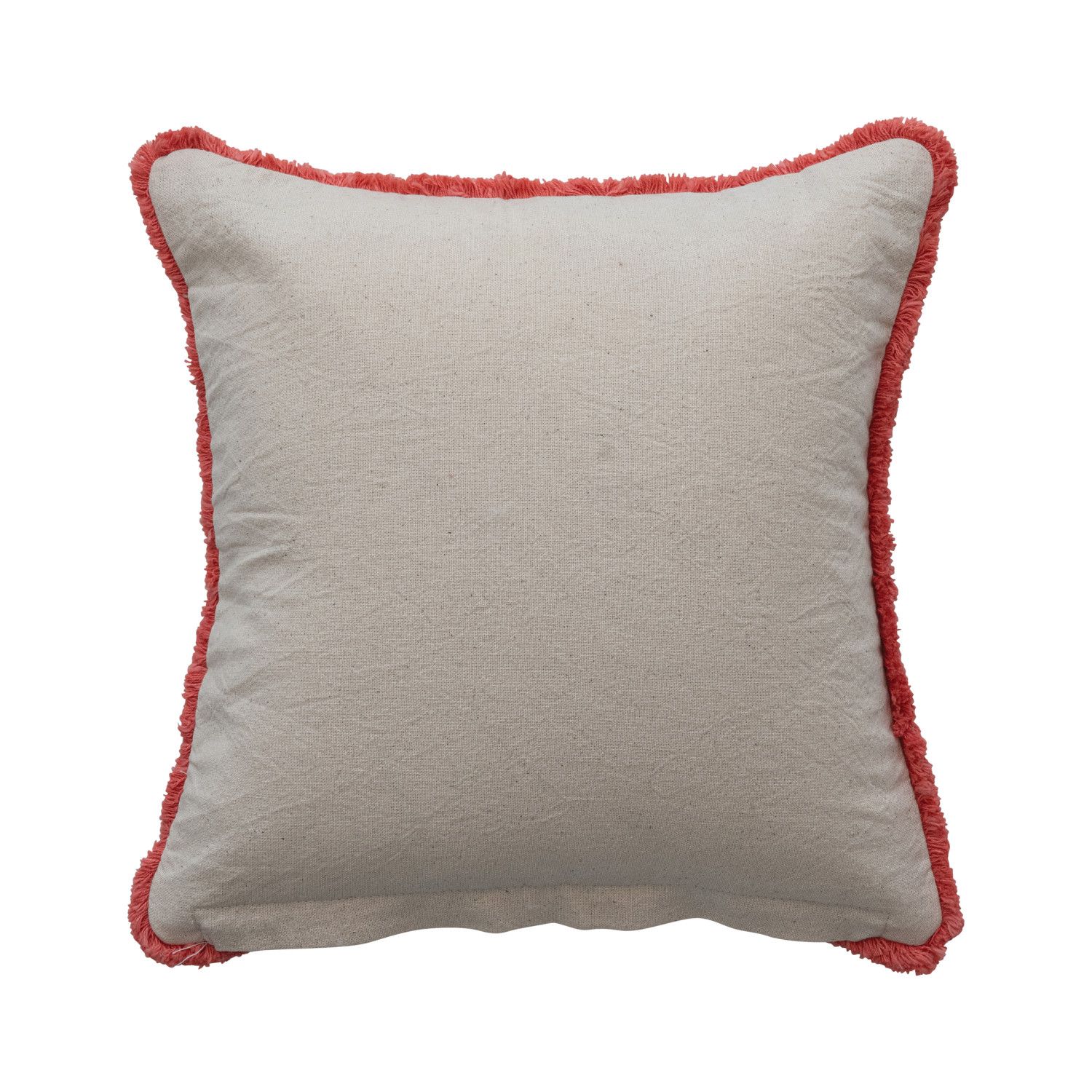 12" Cotton Pillow with Flowers Embroidery &amp; Eyelash Fringe