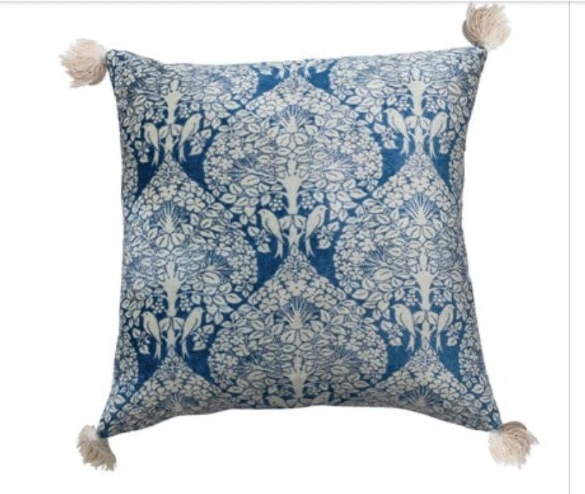 18in. Sq Velvet Printed Pillow with Tassels
