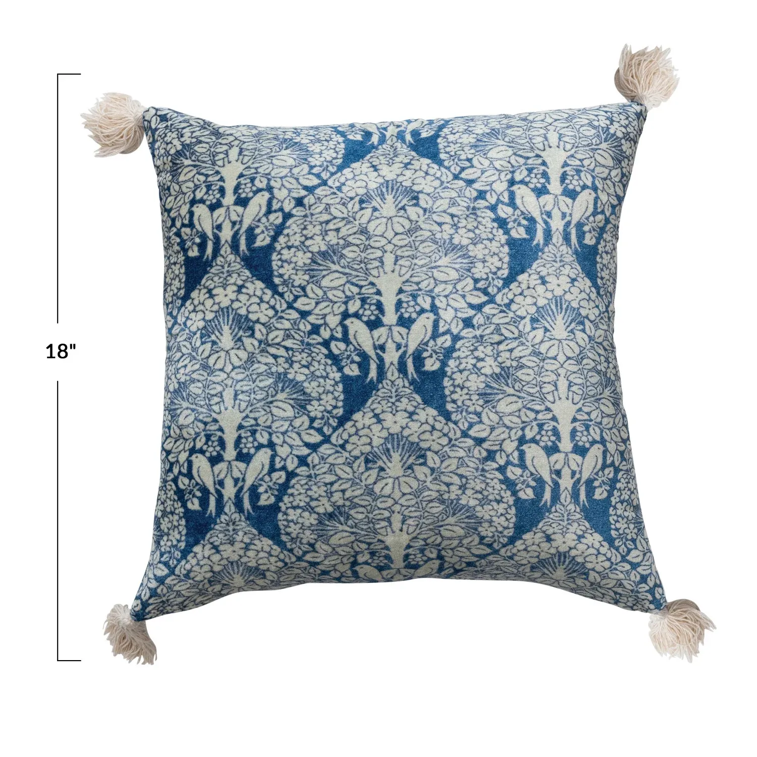 18in. Sq Velvet Printed Pillow with Tassels