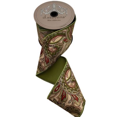 4" x 10yds velour/dupion antique paisley green/red
