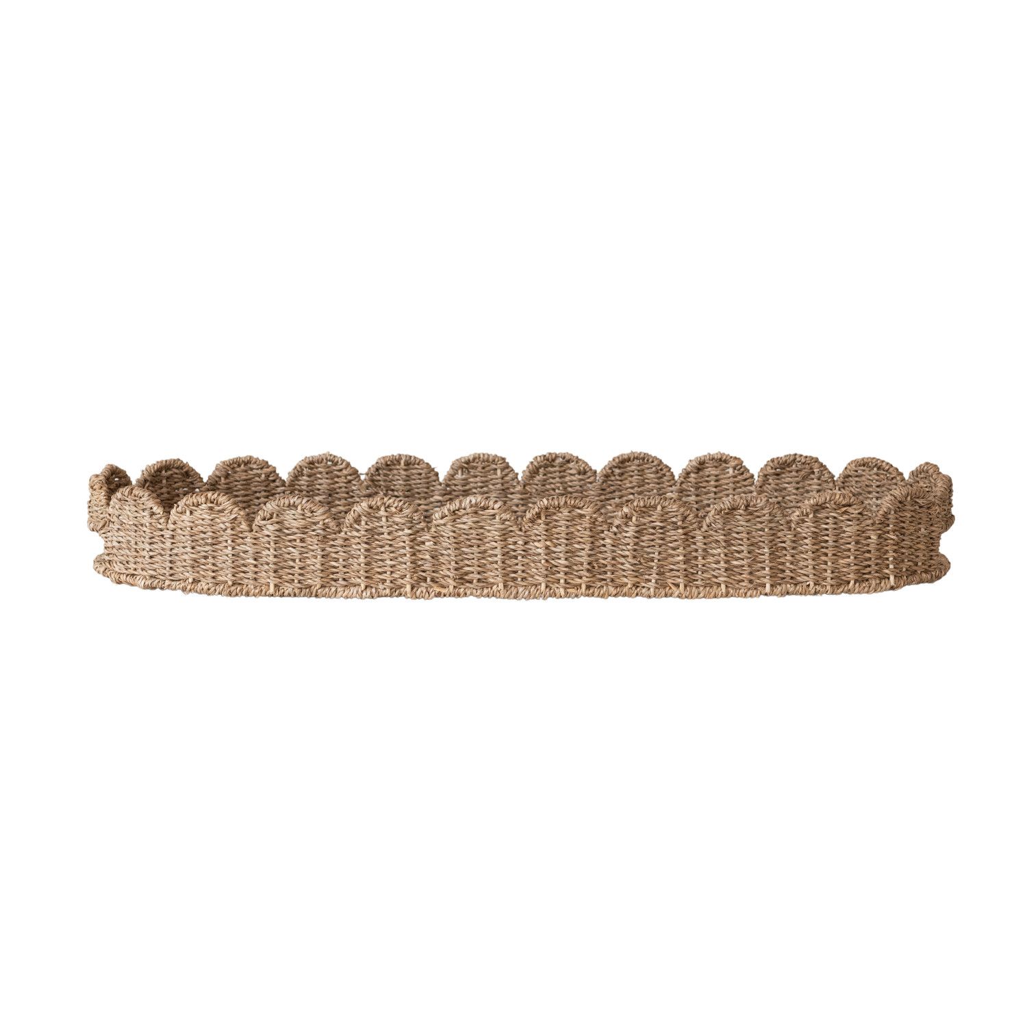 Hand-Woven Bankuan Scalloped Tray with Handles, Natural