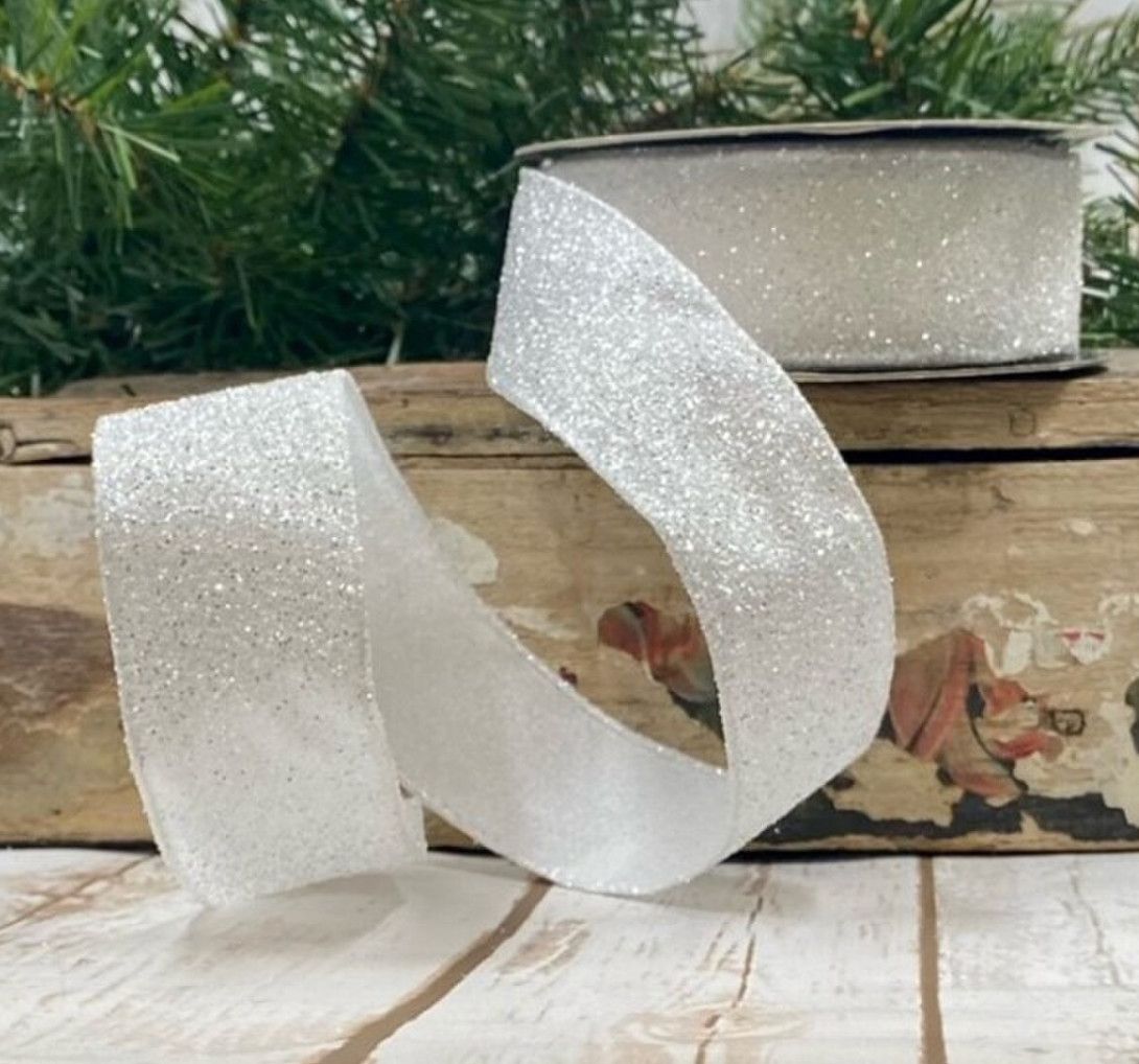 1.5" X 10YD FROSTED GLITTER WHITE RIBBON