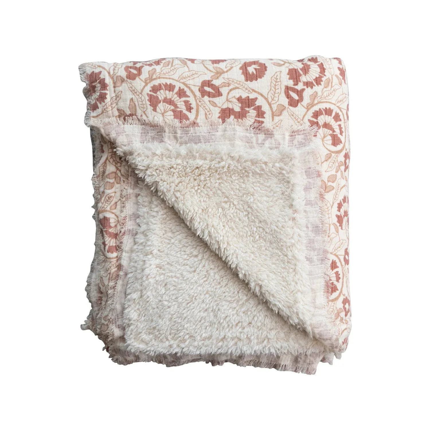 Woven Cotton Throw w/ Sherpa Back - Pattern &amp; Fringe