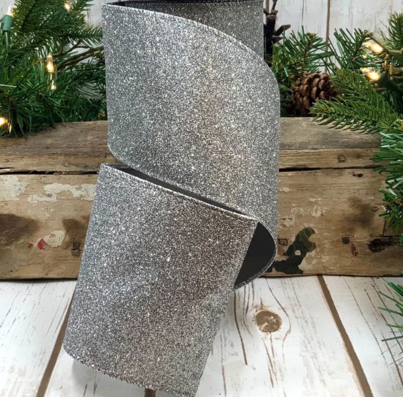 1.5" X 10YD SILVER VINTAGE GLITTER