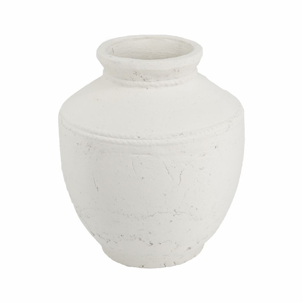 14" Round Terracotta Vase with Natural White Finish