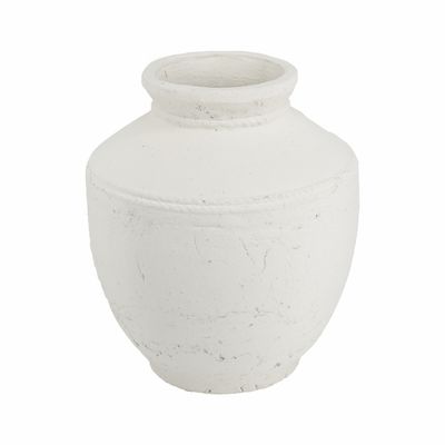 14" Round Terracotta Vase with Natural White Finish
