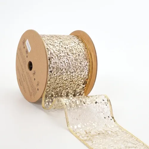 3" X 10YD GOLD Sequin Wired Ribbon
