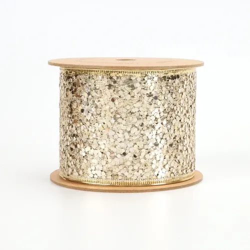 3" X 10YD GOLD Sequin Wired Ribbon