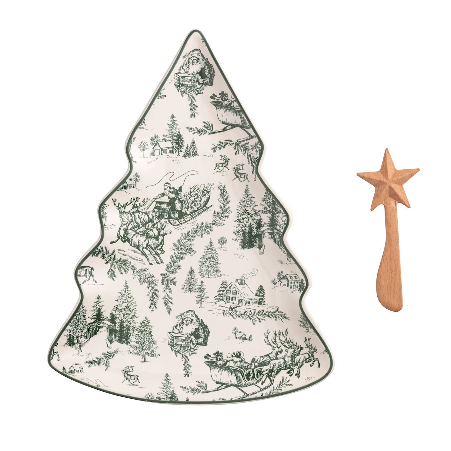 12" GREEN TOILE PLATTER W/ TONGS