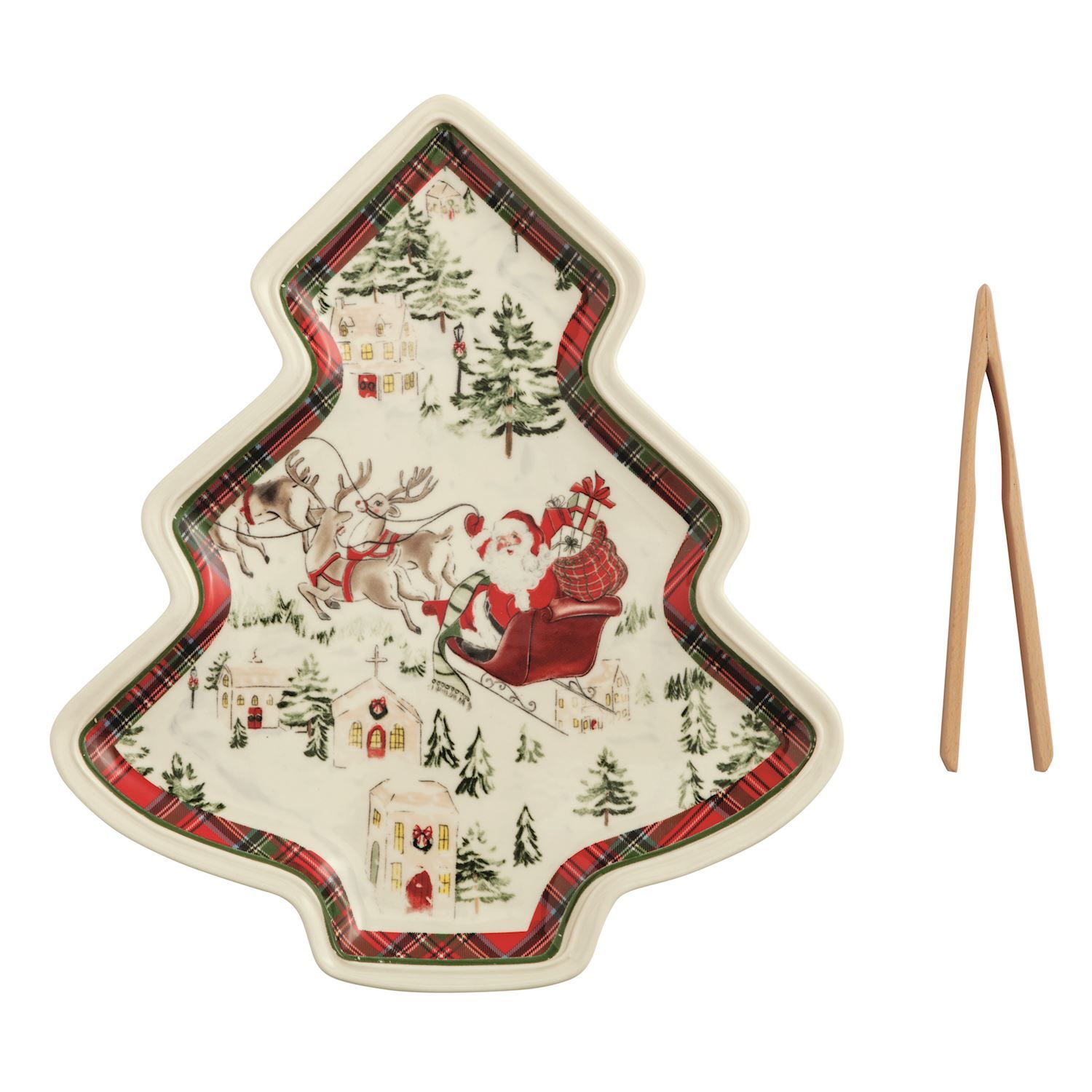 12" SANTA SCENE COOKIE PLATE W/ TONGS