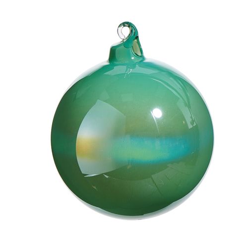 * 5" Green Iridescent Blown Glass Ball Ornament