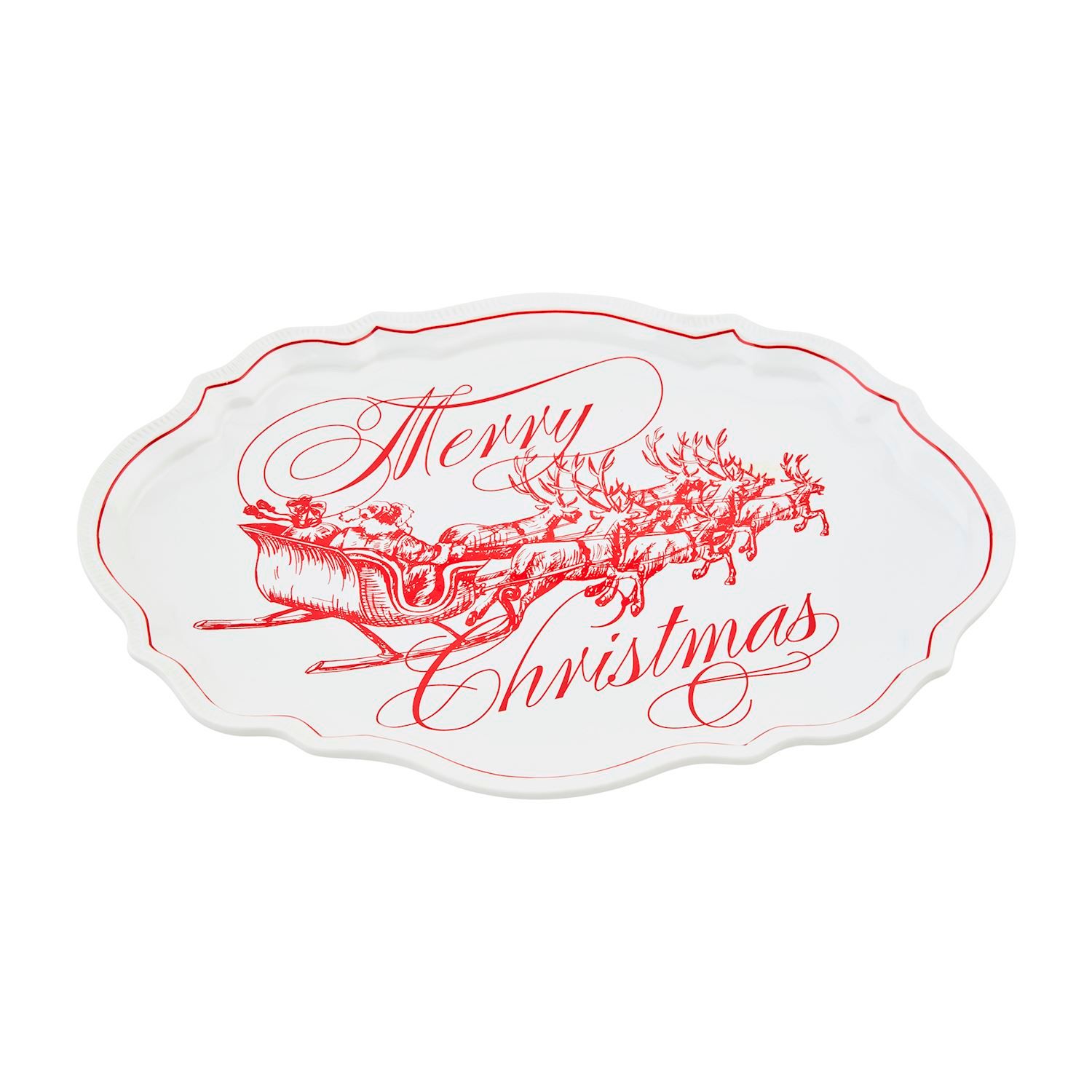 16" MERRY CHRISTMAS RE/WHITE PLATTER