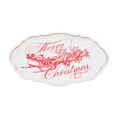 16" MERRY CHRISTMAS RE/WHITE PLATTER