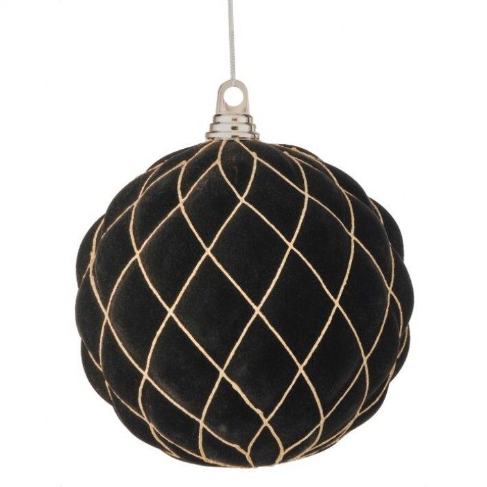 * 8" BLACK FLOCKED DIAMOND BALL ORNAMENT