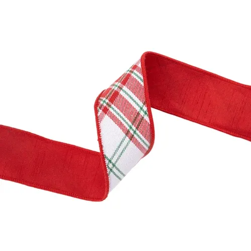 2 1/2" Wired Ribbon | Varsity Plaid White/Red | 10 Yard Roll