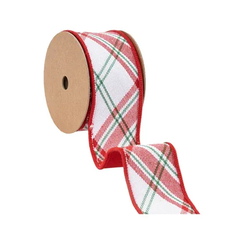 2 1/2" Wired Ribbon | Varsity Plaid White/Red | 10 Yard Roll
