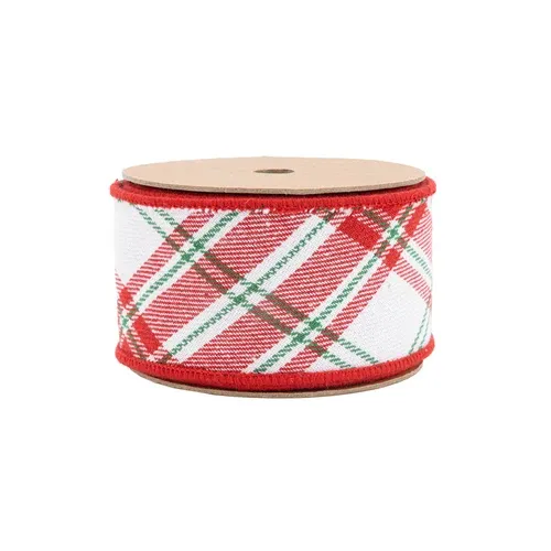 2 1/2" Wired Ribbon | Varsity Plaid White/Red | 10 Yard Roll