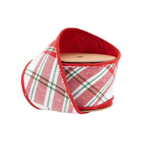 2 1/2" Wired Ribbon | Varsity Plaid White/Red | 10 Yard Roll