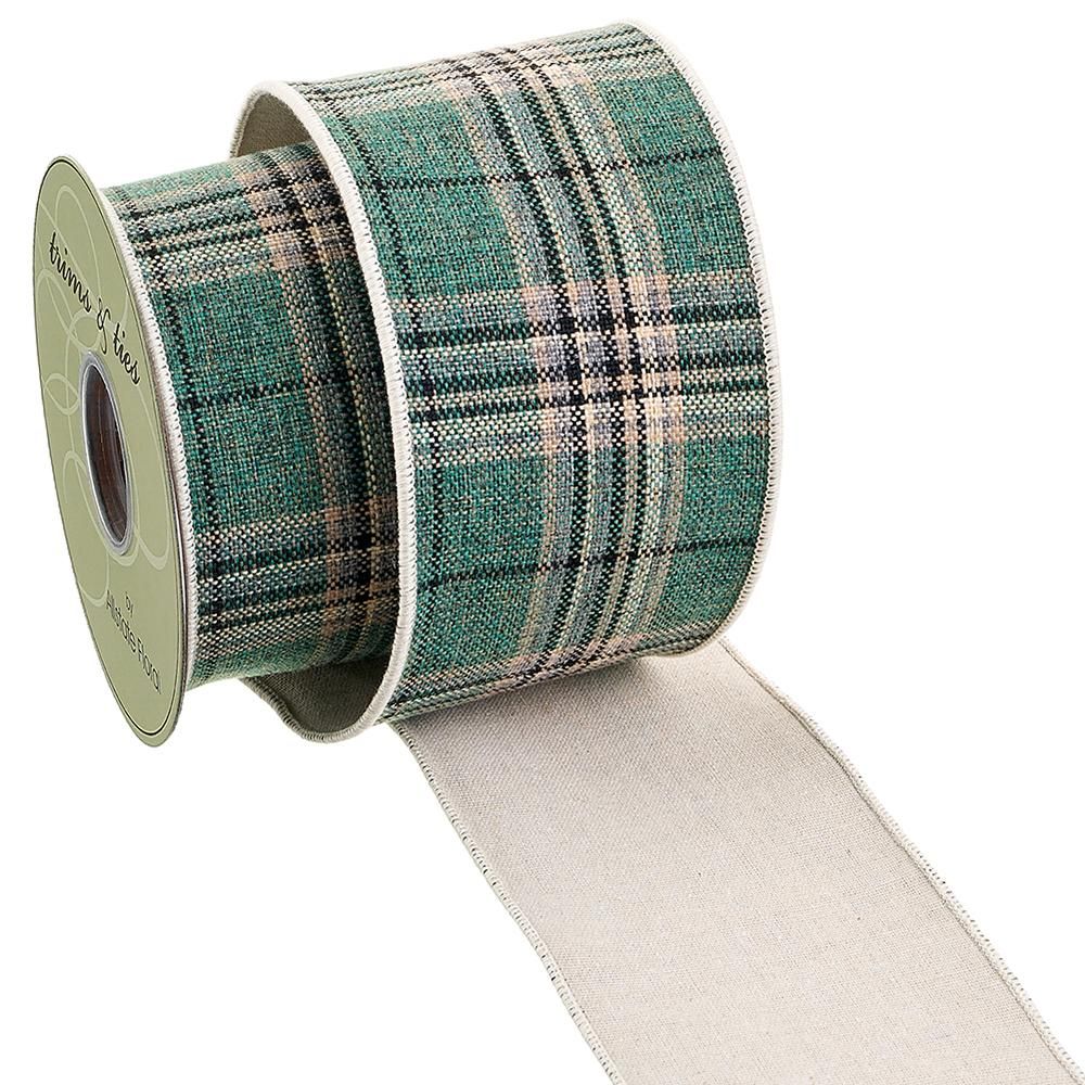 4"WX10YD PLAID RIBBON GREEN
