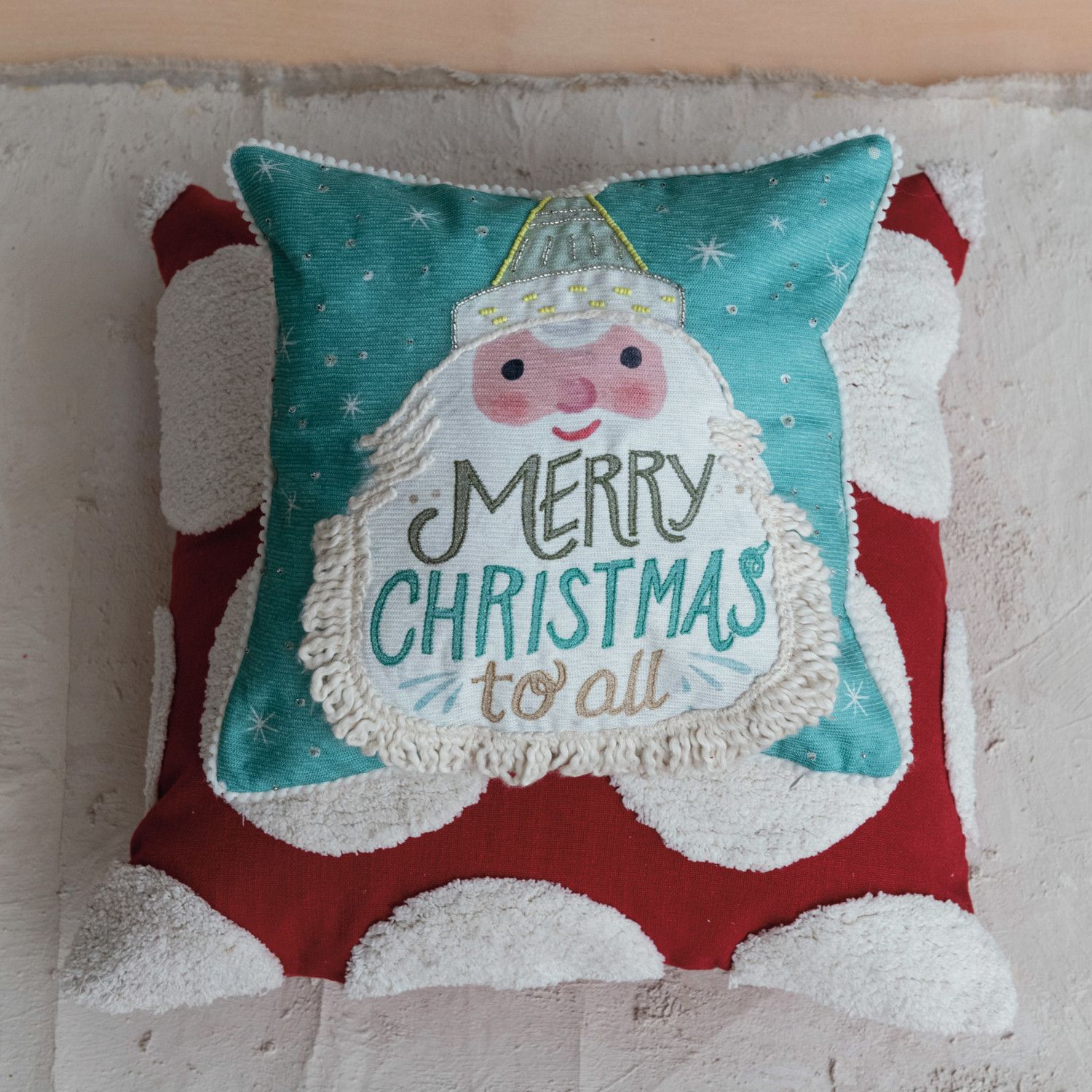 18" Square Cotton Slub Pillow w/ Tufted Dots, Red &amp; White