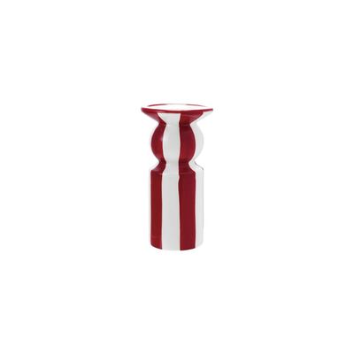 Ceramic Striped Taper Holder, Red &amp; White