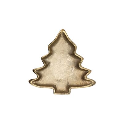 7" Cast Aluminum Tree Shaped Dish, Gold Finish