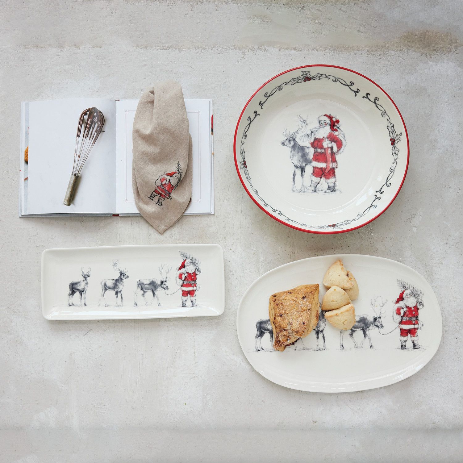 Stoneware Serving Platter with Santa Leading Reindeer Image ©