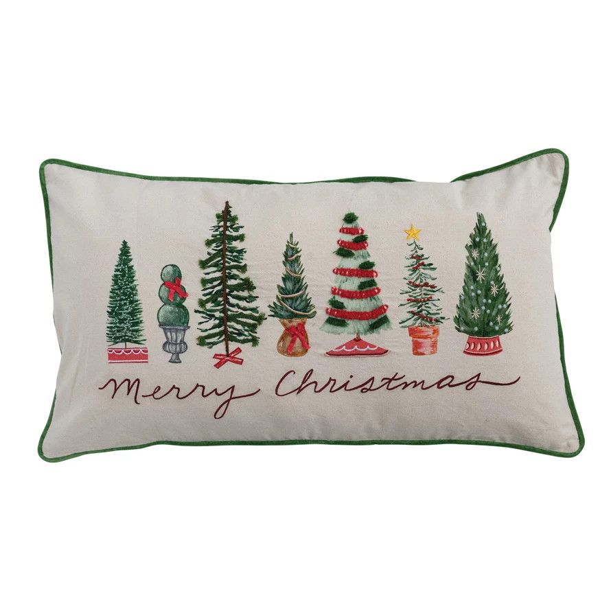 Lumbar Pillow with Piping, Embroidery &amp; Trees "Merry Christmas" ©