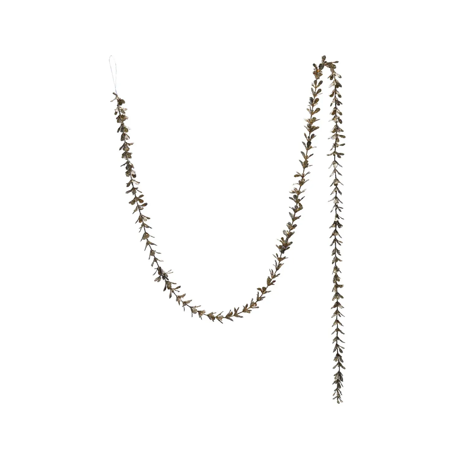 72"L Faux Boxwood Garland with Glitter, Champagne Finish