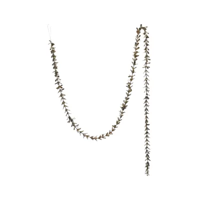 72"L Faux Boxwood Garland with Glitter, Champagne Finish